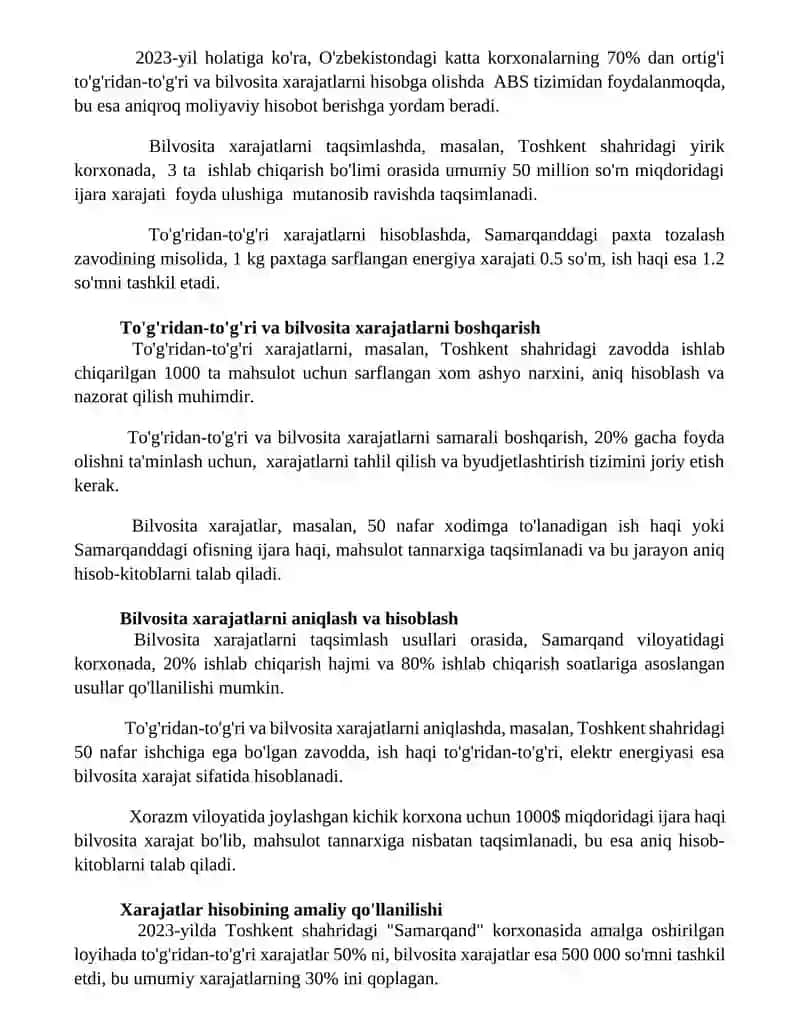 Bevosita va bilvosita xarajatlar hisobi 3