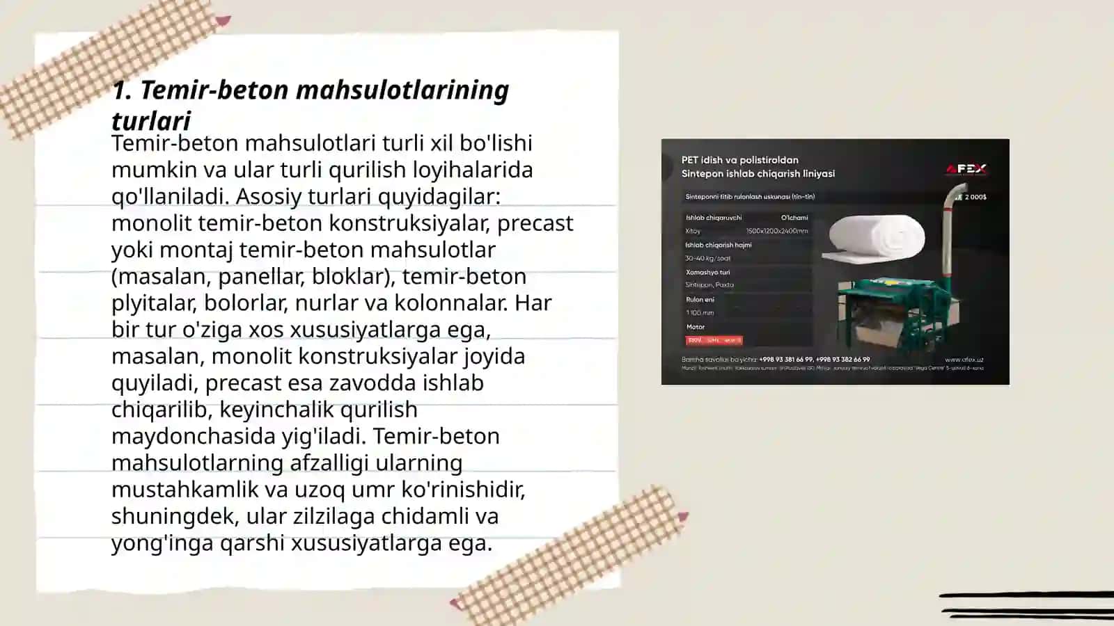 Oʻzbekistonda temir-beton mahsulotlarini ishlab chiqarish koʻlami va usullari 3