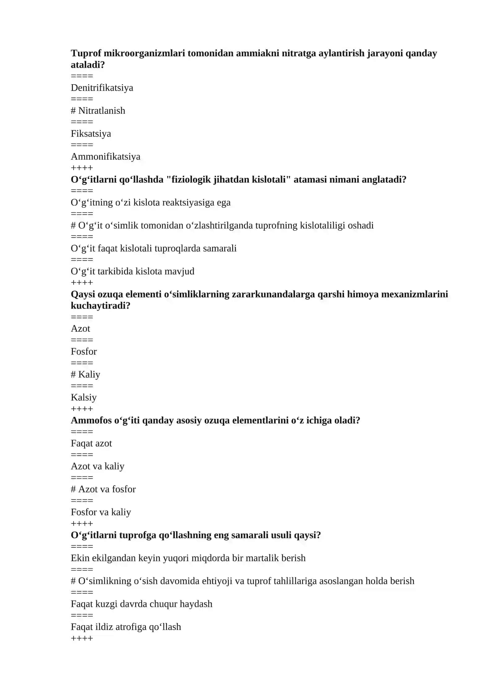 Bog‘langan azot ishlab chiqarish texnologiyasi fani bo‘yicha test savollari 3