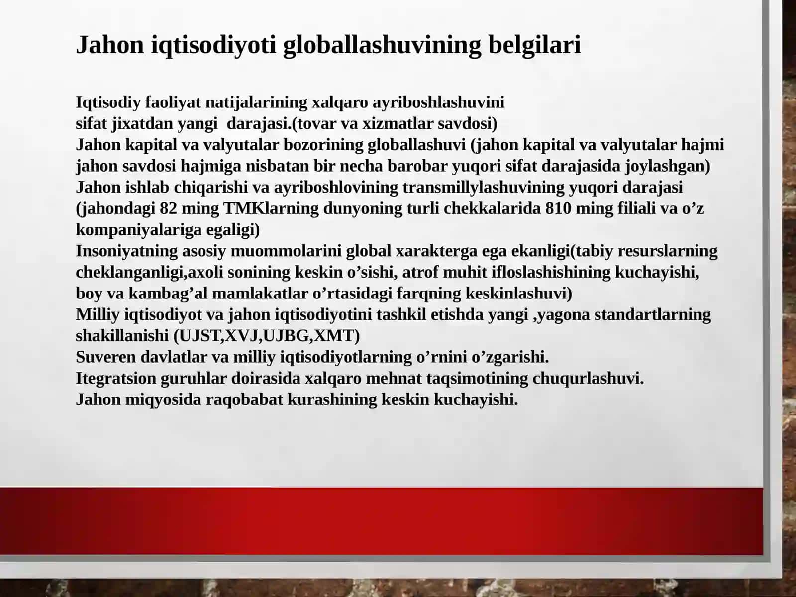 ЖАҲОН ИҚТИСОДИЁТИНИНГ ГЛОБАЛЛАШУВ МУАММОЛАРИ ВА УЛАРНИНГ ГУРУҲЛАНИШИ 3