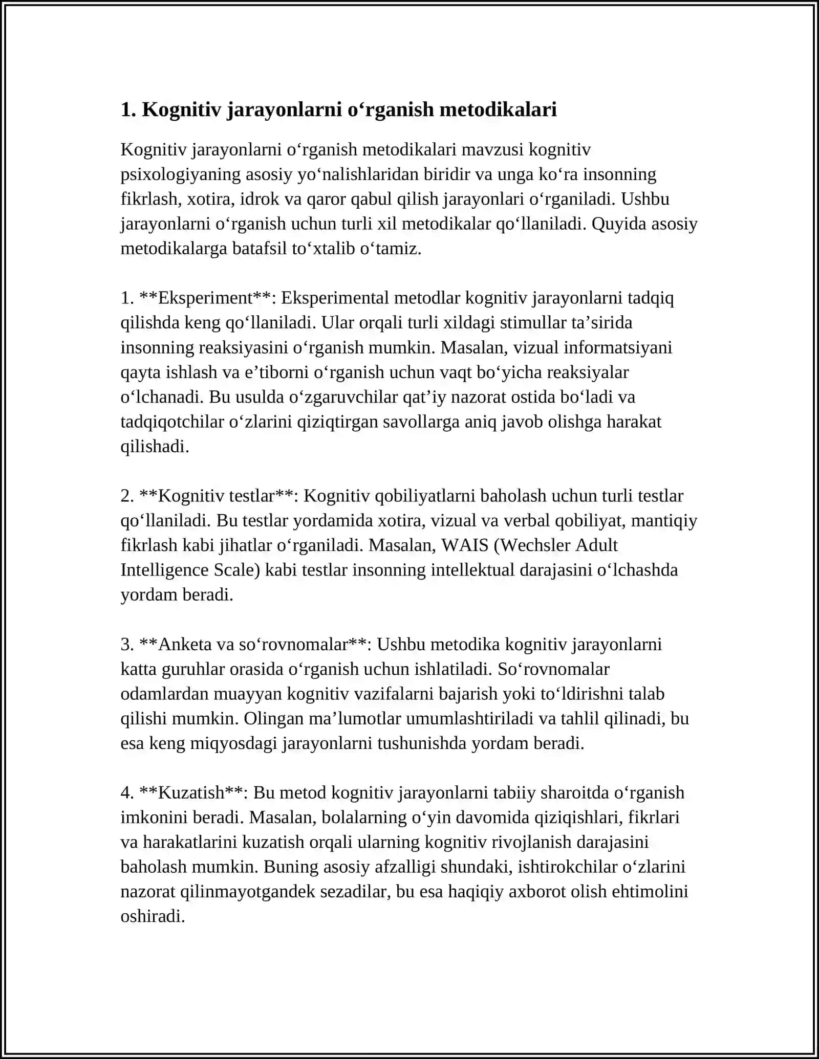 BILISH JARAYONLARINI TEKSHIRISH METODIKALARINI ÕRGANISH VA QÕLLASH USULLARI. KREATIVLIK VA KREATIVLIKKA XOS XUSUSIYATLAR 3