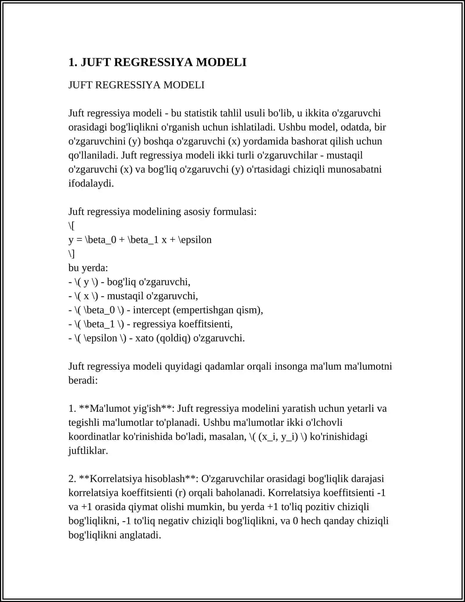 JUFT REGRESSIYA TENGLAMASINI UMUMIY MONANDLIKGA TEKSHIRISH 3