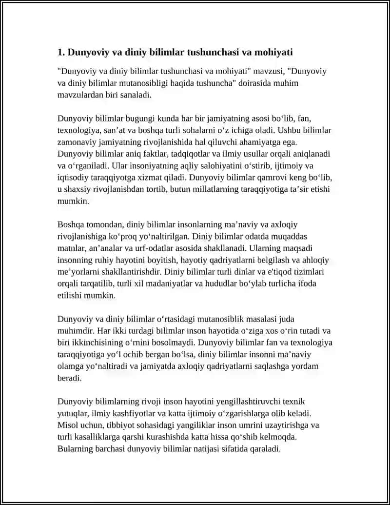 Dunyoviy va diniy bilimlar mutanosibligi haqida tushuncha 3