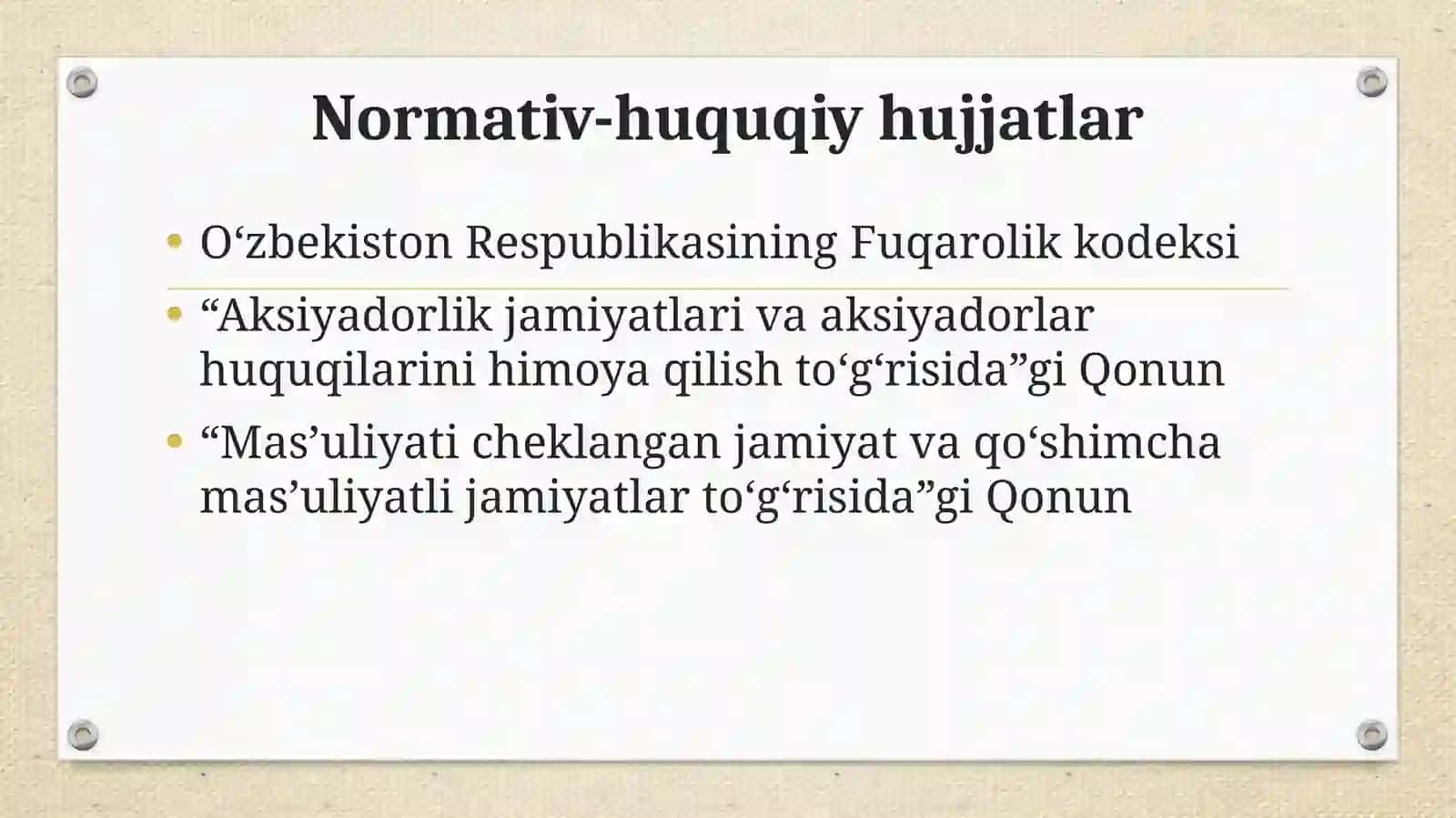 Ishtirokchilar va aksiyadorlarning korporativ huquq va majburiyatlari 3