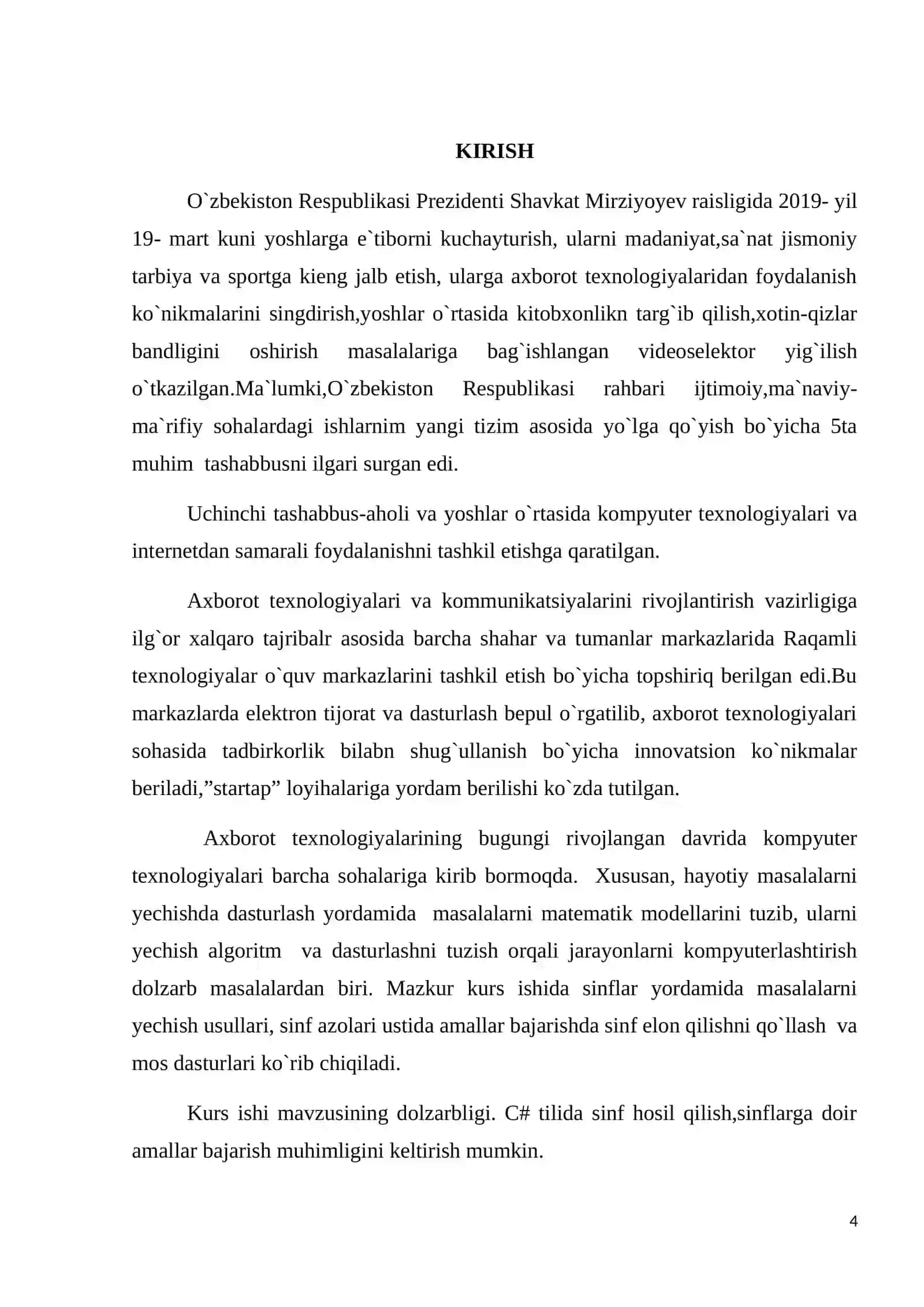 Dasturlash asoslari fanidan "SINF E'LON QILISH VA SINF A'ZOLARI BILAN ISHLASH" mavzusidagi kurs ishi 3