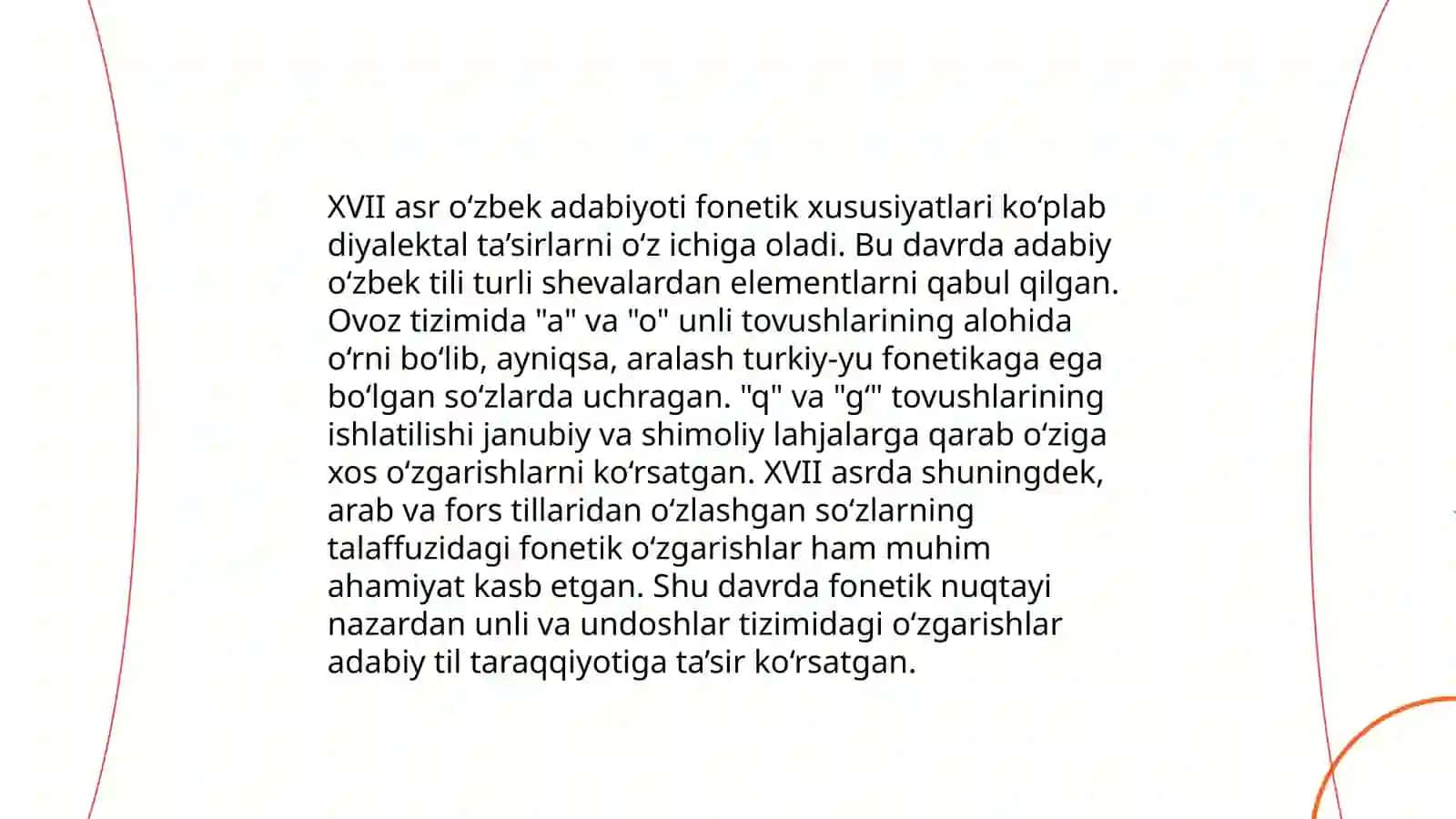 XVII-XIX asrlarda yaratilgan asarlar tili fonetikasi, leksikologiyasi, morfologiyasi, sintaksisi 3