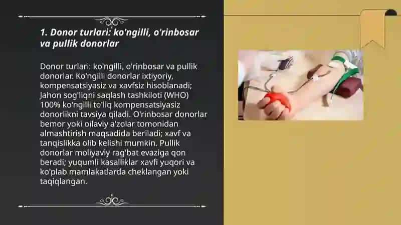 Donor qoni manbalari. Qon komponentlari va preparatlari 3