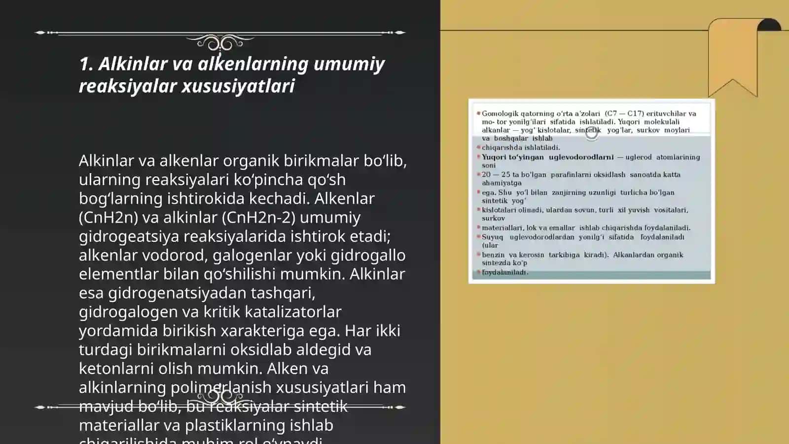 Alkinlar va alkenlarning reaksiyaga kirishish qobiliyatini solishtirish 3