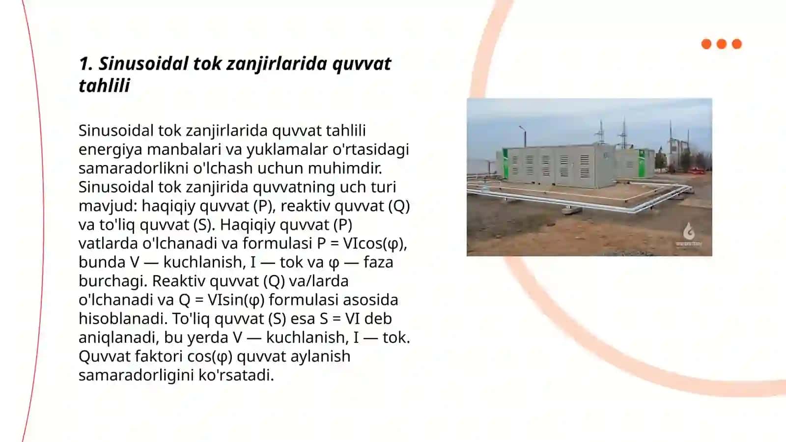 Sinusoidal tok zanjirlarida quvvat. Quvvatlar balansi 3
