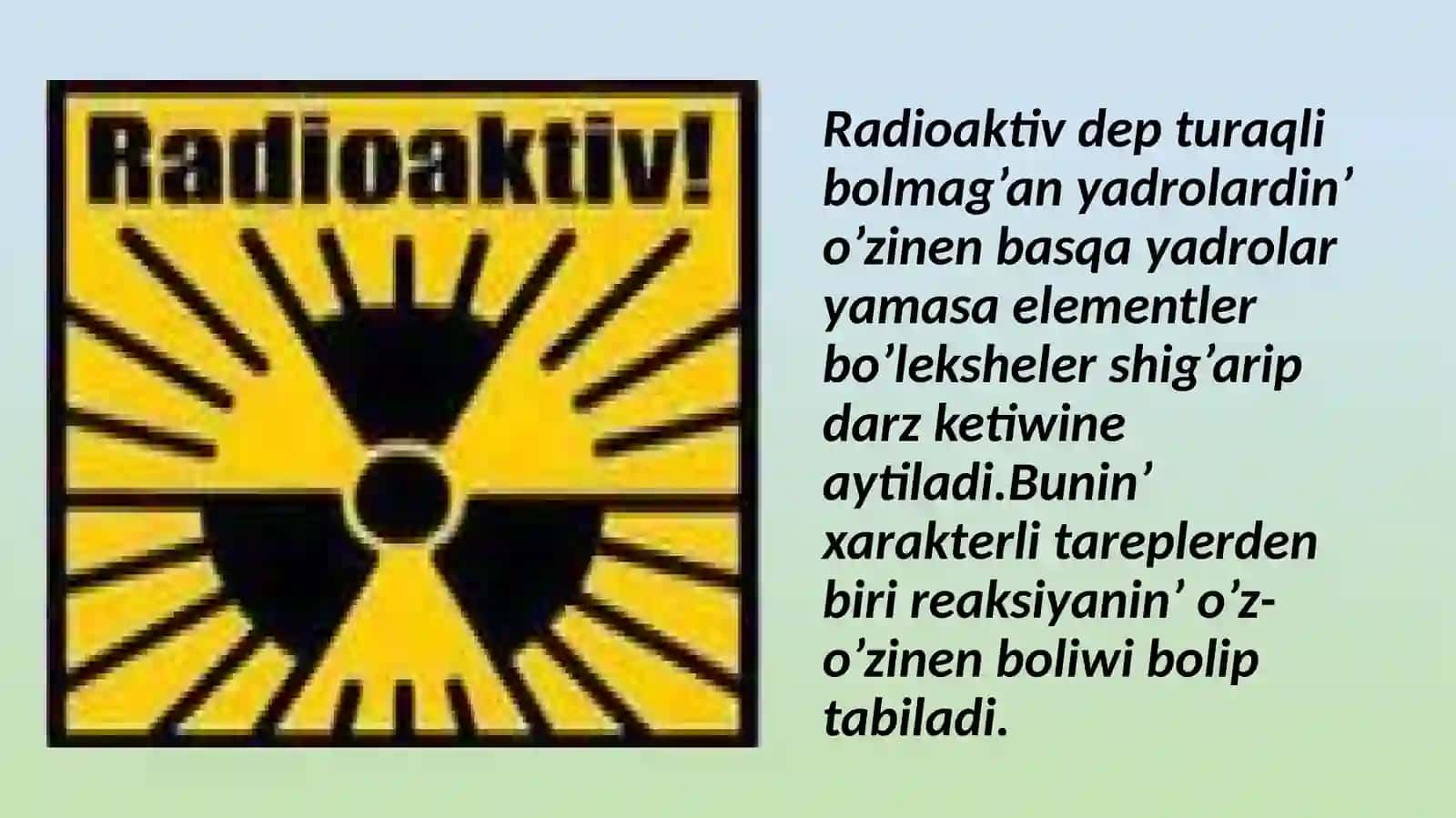 Radioaktiv nurlardin’ organizimge tasiri Nurlaniw dozasi 3