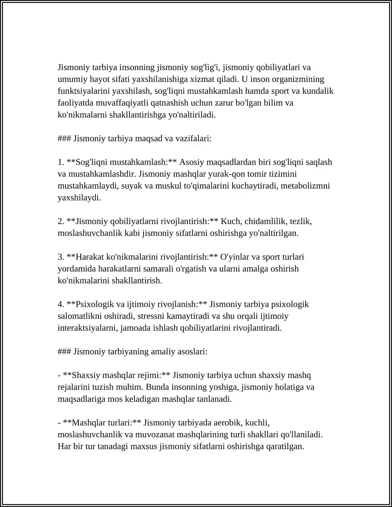 MUSTAQIL ISH Mavzu: IMTOHON DAVRIDA TALABANING PSI-XOEMOTSIONAL VA FUNKSIONAL HOLATINI TARTIBGA SOLISHDA JISMONIY TARBIYA VOSITALARI 3