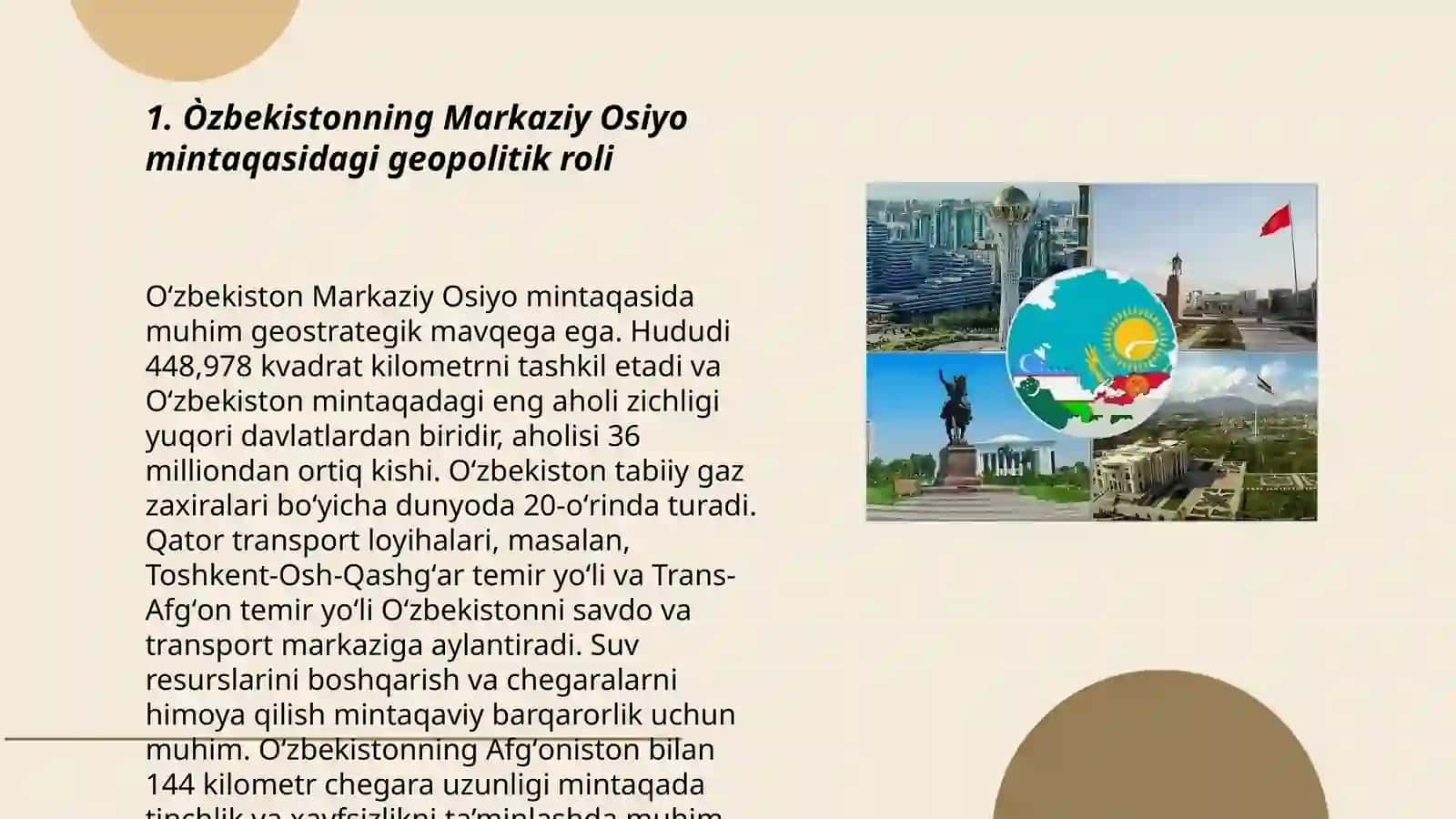 Òzbekistonning Markaziy Osiyoda tinchlik va barqarorlikni ta'minlashdagi òrni 3