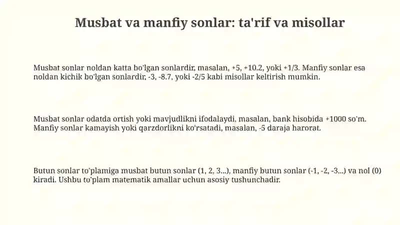 Musbat va manfiy son tushunchasi 3