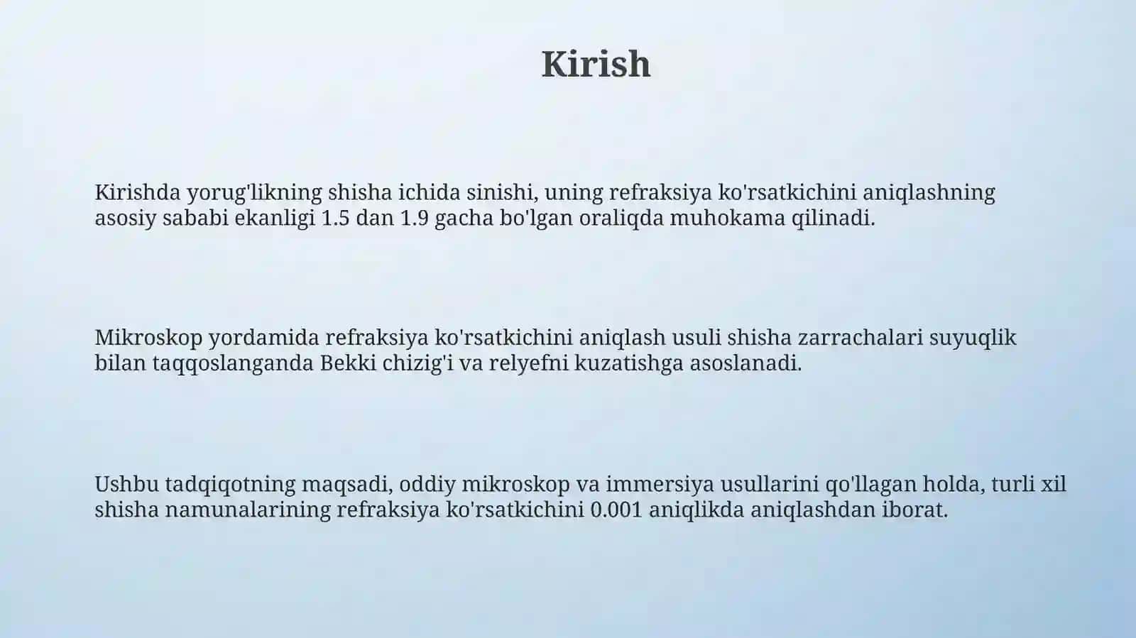 Shishaning nur sindirish koeffitsiyentini mikroskop yordamida aniqlash 3