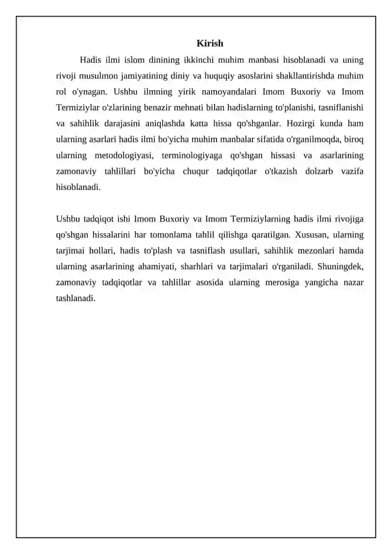 Imom Buxoriy va Imom Termiziyning tarjimai hollari va hadis ilmi rivojiga qo'shgan hissasi 3