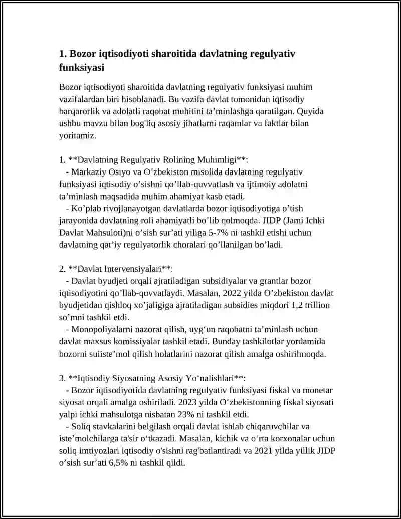 BOZOR IQTISODIYOTI SHAROITIDA DAVLATNING FUNKSIYALARI VA IQTISODIY SIYOSATNING MAQSADLARI 3