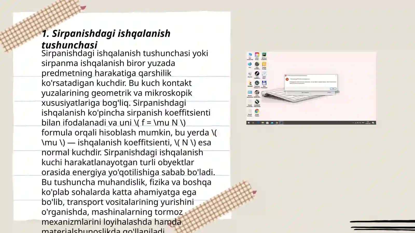 Sirpanishdagi ishqalanish koeffitsientini aniqlash 3