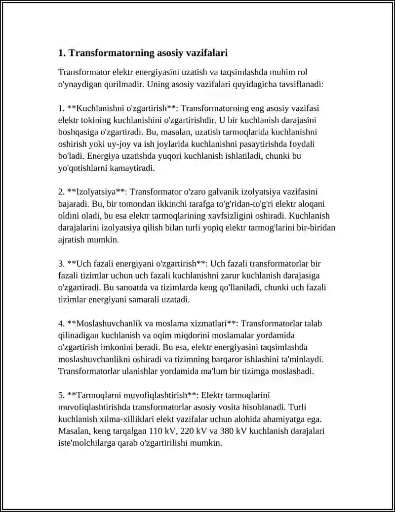 KUCH TRANSFORMATORLARI VA ULARNI O'RNATISH 3