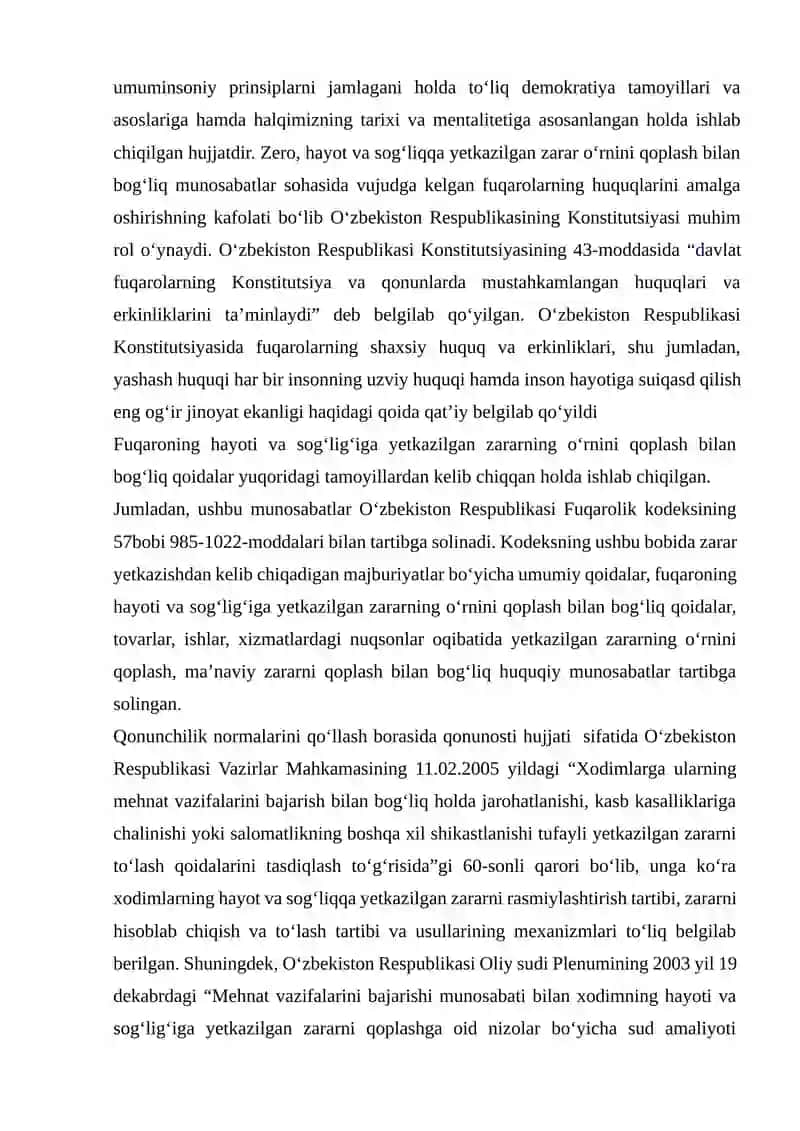 Fuqaroning Hayoti va Sog'lig'iga Yetkazilgan Zararning O'rnini Qoplashing 3