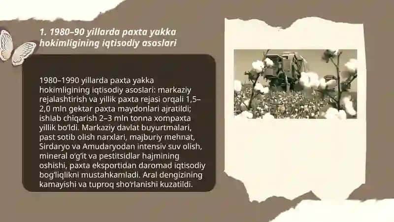 Òzbekistonda 80-90yillarda ijtimoiy-siyosiy vaziyat: paxta yakka hokimligi va qatagʻonliklar 3