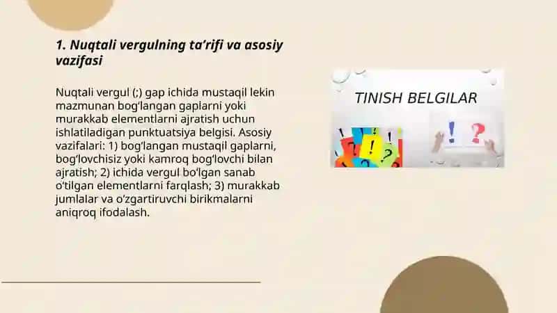 Nuqtali vergul belgisining ishlatilish qoidalari 3
