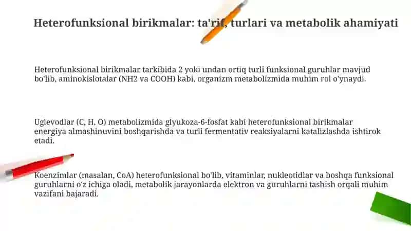 Heterofunksional birikmalar: ta'rif, turlari va metabolik ahamiyati 3