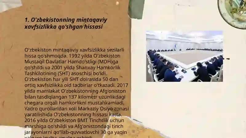 O'zbekistonning Markaziy Osiyoda tinchlik va barqarorlikni ta'minlashdagi o'rni 3