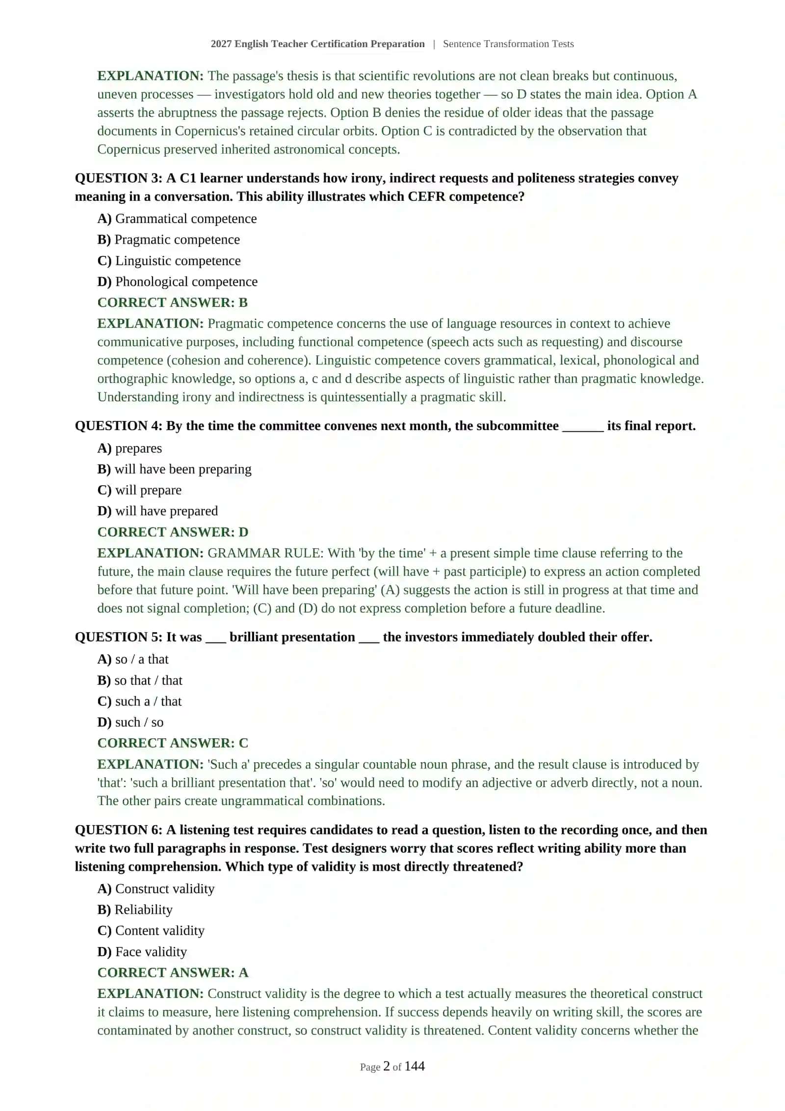 2027 English Teacher Certification Preparation | Sentence Transformation Tests 3