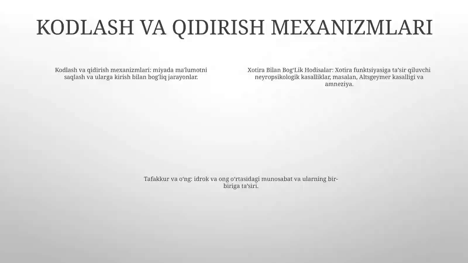 Xotira Bilan BogʻLik Hodisalar.Tafakkur Va Ong 3