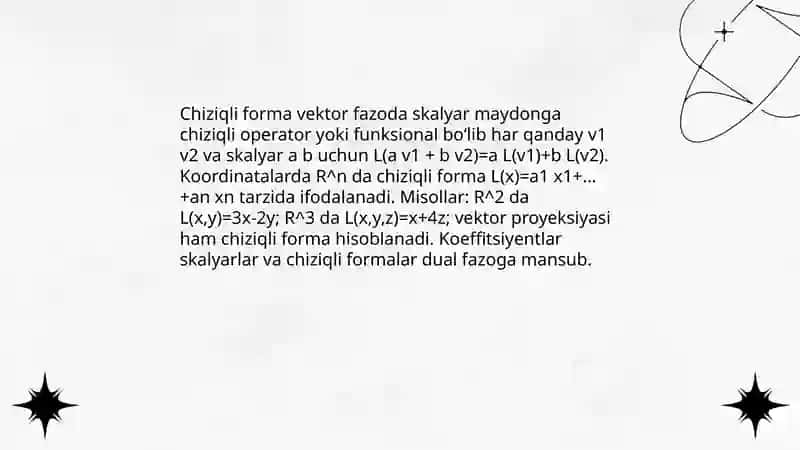 Chiziqli, bichiziqli va kvadratik formalar 3