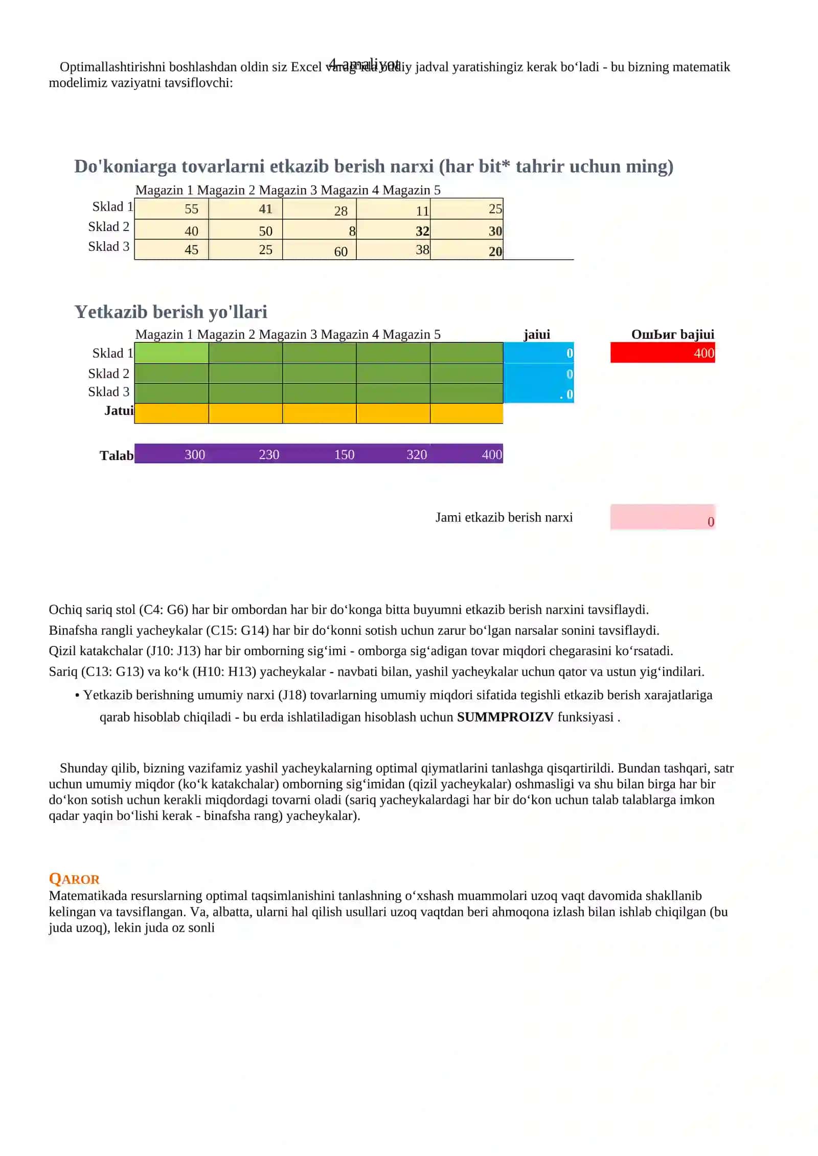 MS Excel dasturida “Poisk resheniya” bo‘limi yordamida optimal yechimni topish bo'yicha amaliy ish 3