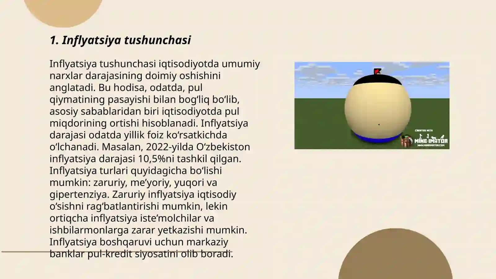 Inflyatsiya va uning turlari. Pulning barqarorligini ta'minlash yo'llari 3