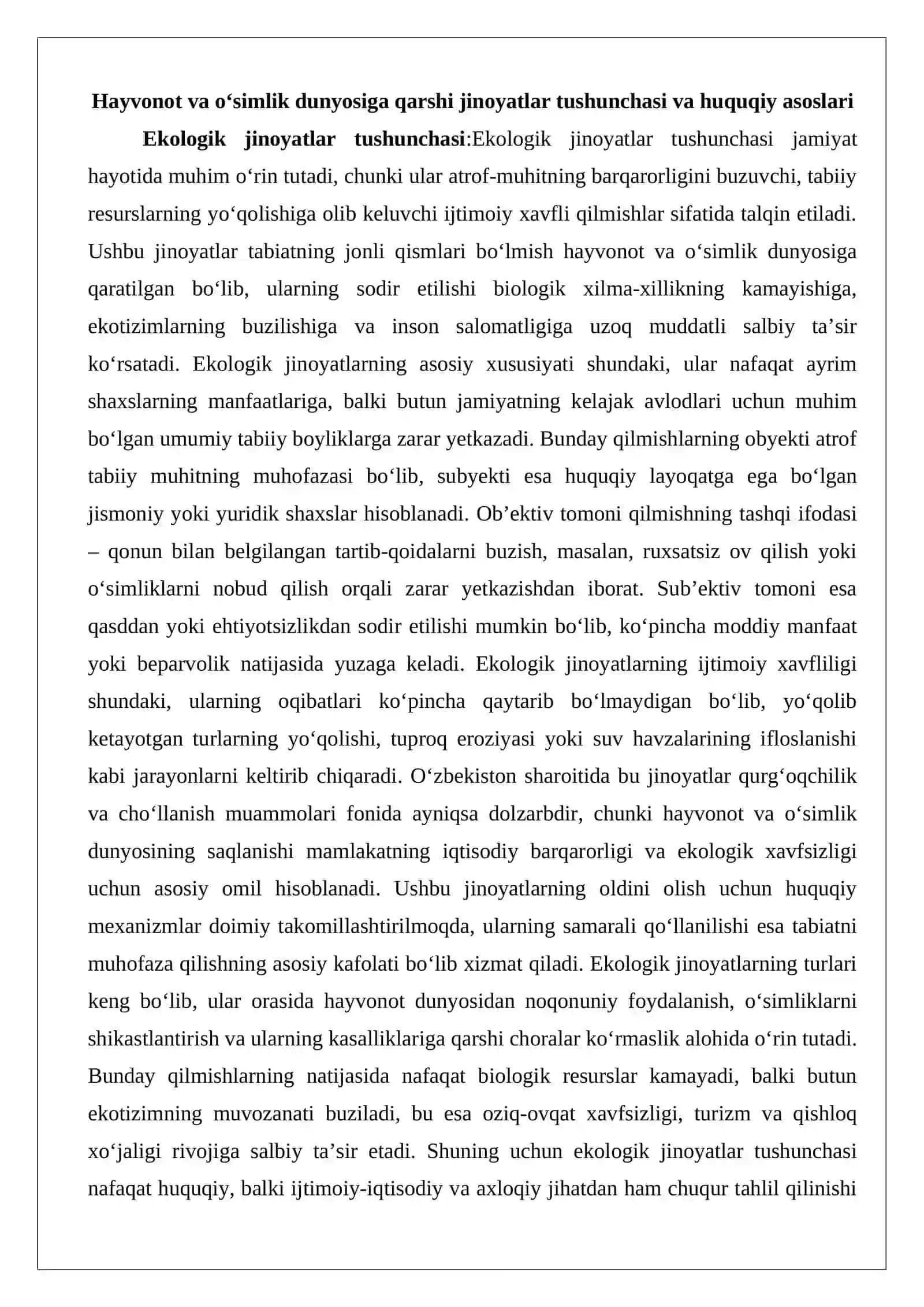 Hayvonot va o‘simlik dunyosiga qarshi jinoyatlar huquqiy tahlili 3