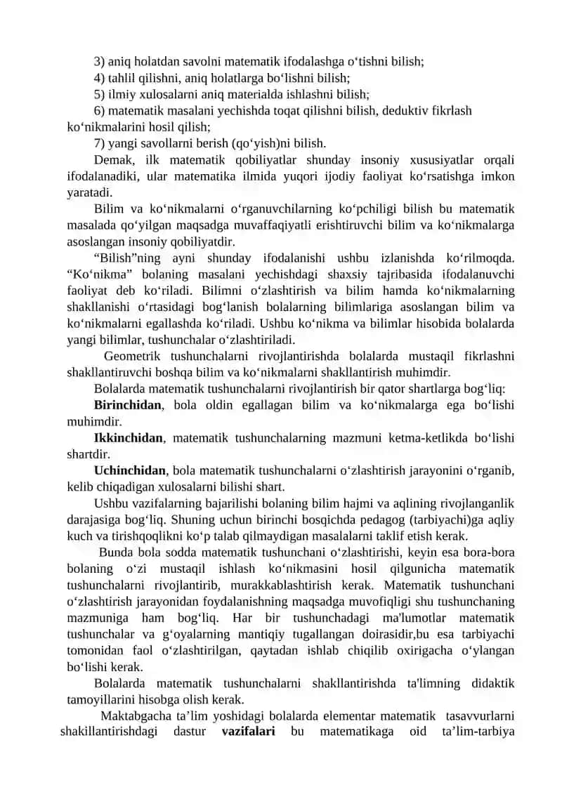 Maktabgacha ta`lim yoshidagi bolalarda ilk matematik tasavvurlarini shakllantirish metodikasining nazariy asoslari 3