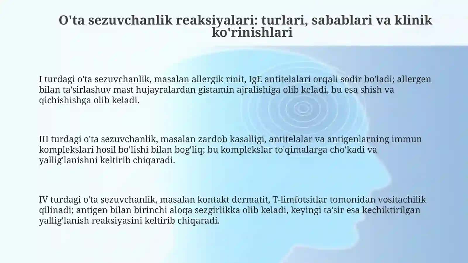 Immunitet tizimi kasalliklari. Yuqori sezuvchanlik 3
