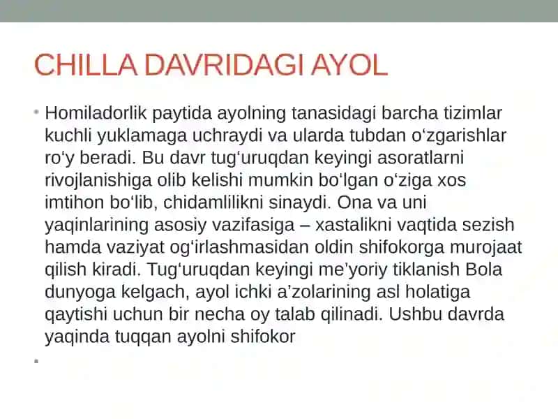 TUGRUKDAN KEYINGI DAVRDAGI AYOLLARDA ZUDLIK BILAN TIBBIYYO RDAM NI TALAB ETUVCHI BELGILAR 3