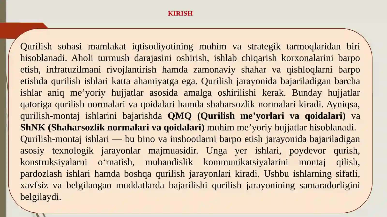 Qurilish-montaj ishlarini bajarishda me'yoriy talablar 3