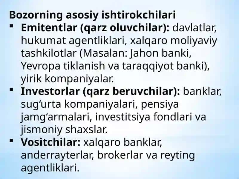 8-mavzu.Xalqaro qarz qimmatli qog‘ozlar bozori. Evroobligatsiyalar 3