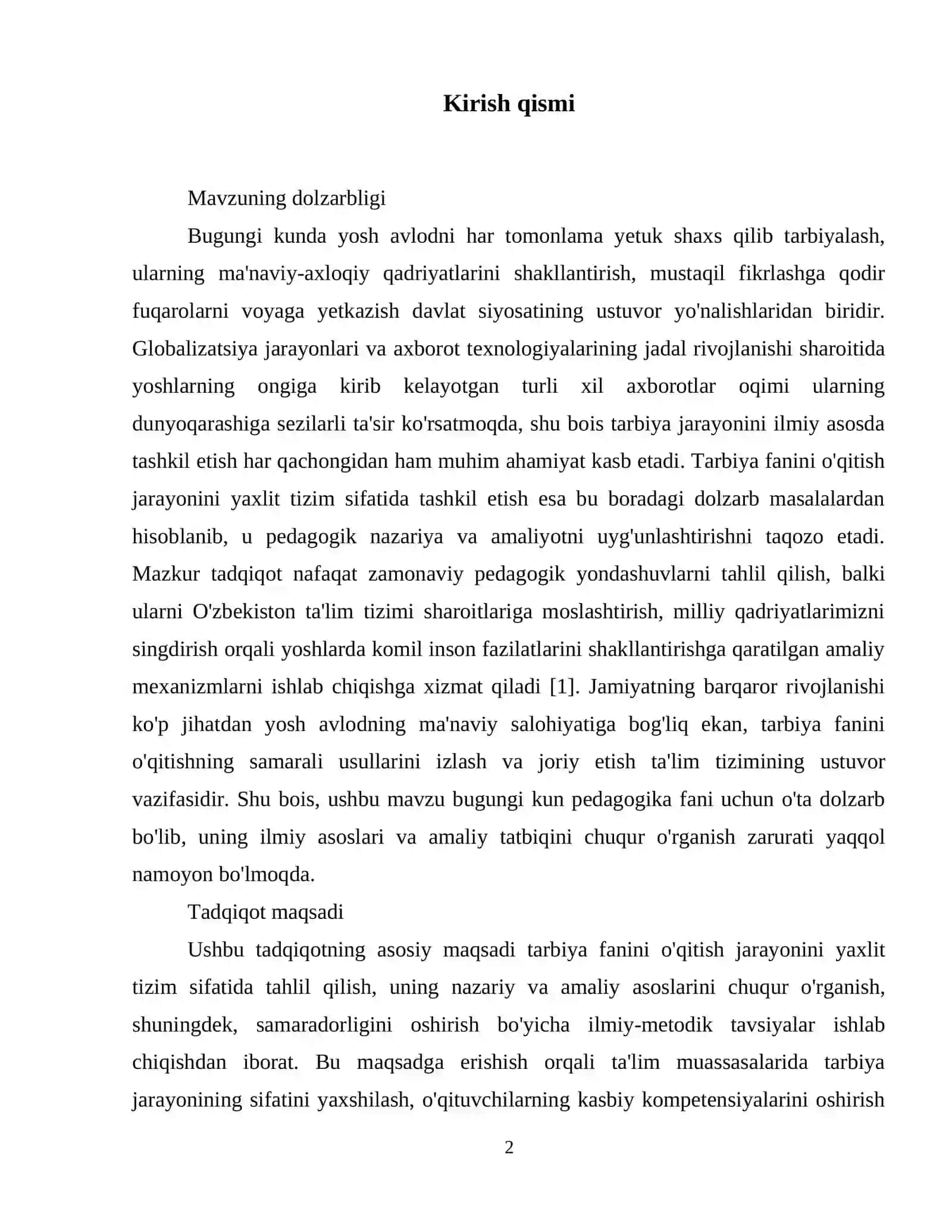 Tarbiya fanini oʻqitish jarayoni yaxlit tizim sifatida 3