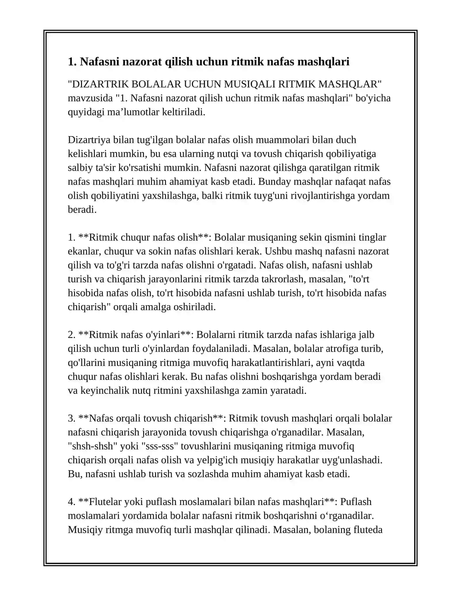 DIZARTRIK BOLALAR UCHUN MUSIQALI RITMIK MASHQLAR 3
