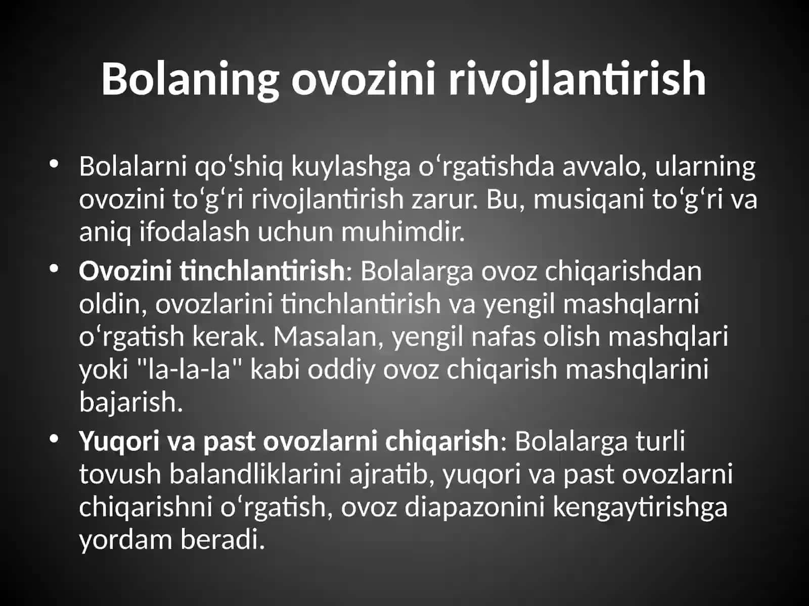 Bolalarni qo`shiq kuylashga o`rgatish 3
