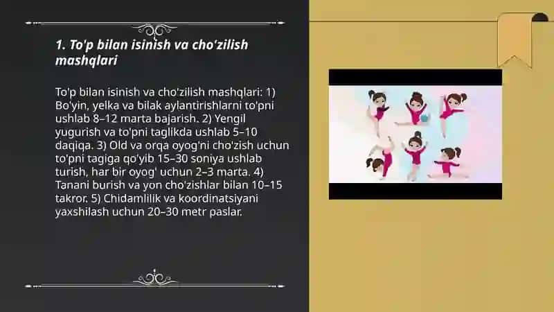To'p bilan isinish va cho'zilish mashqlari 3