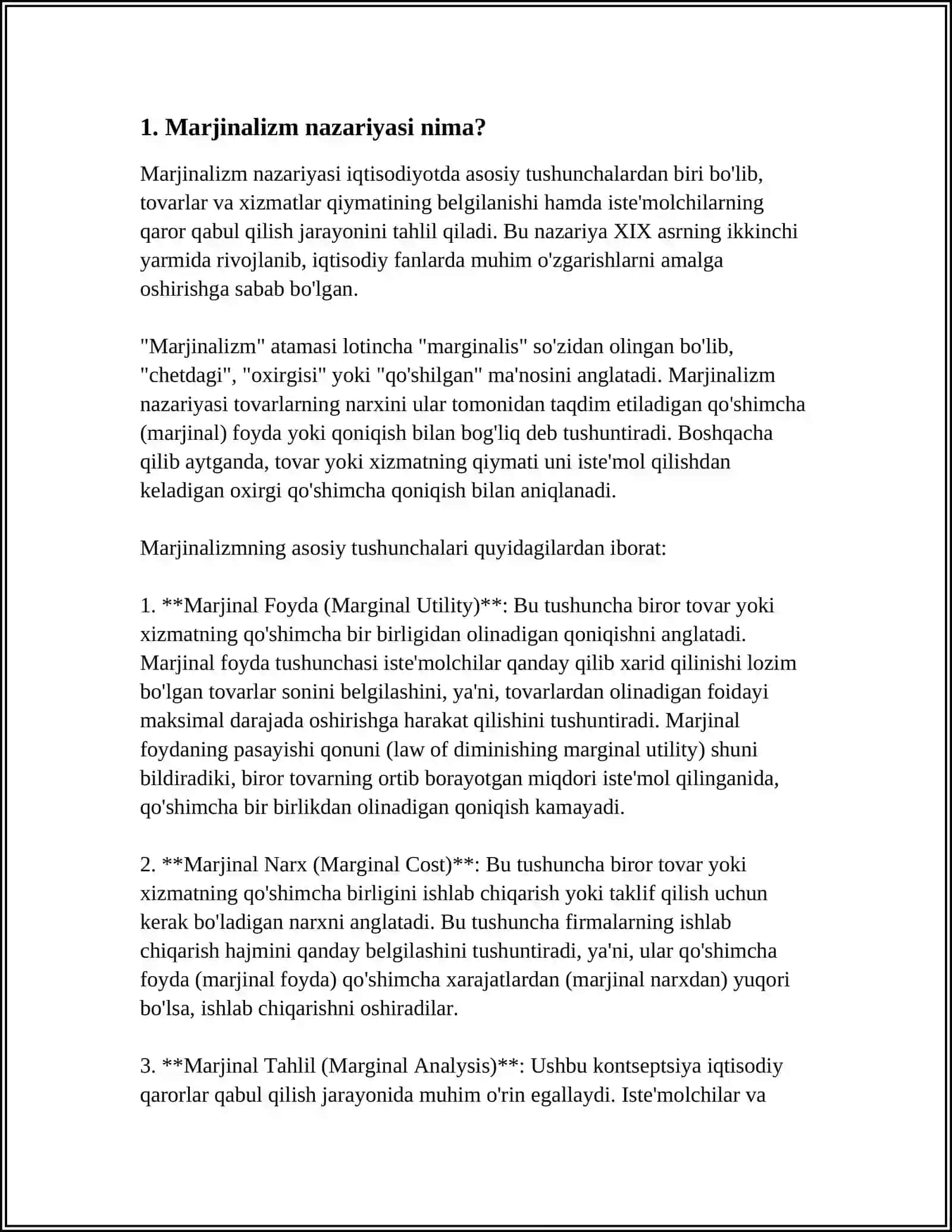 MARJINALIZM NIMA VA U KLASSIK NAZARIYADAN NIMASI BILAN FARQ QILADI? 3