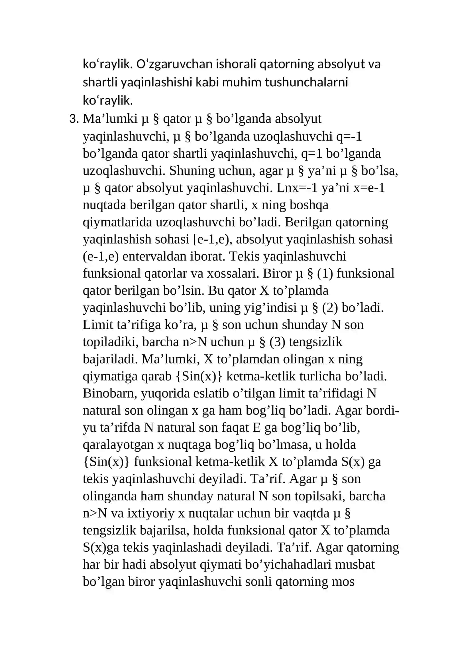 Qatorlar va ularning yaqinlashish belgilari 3
