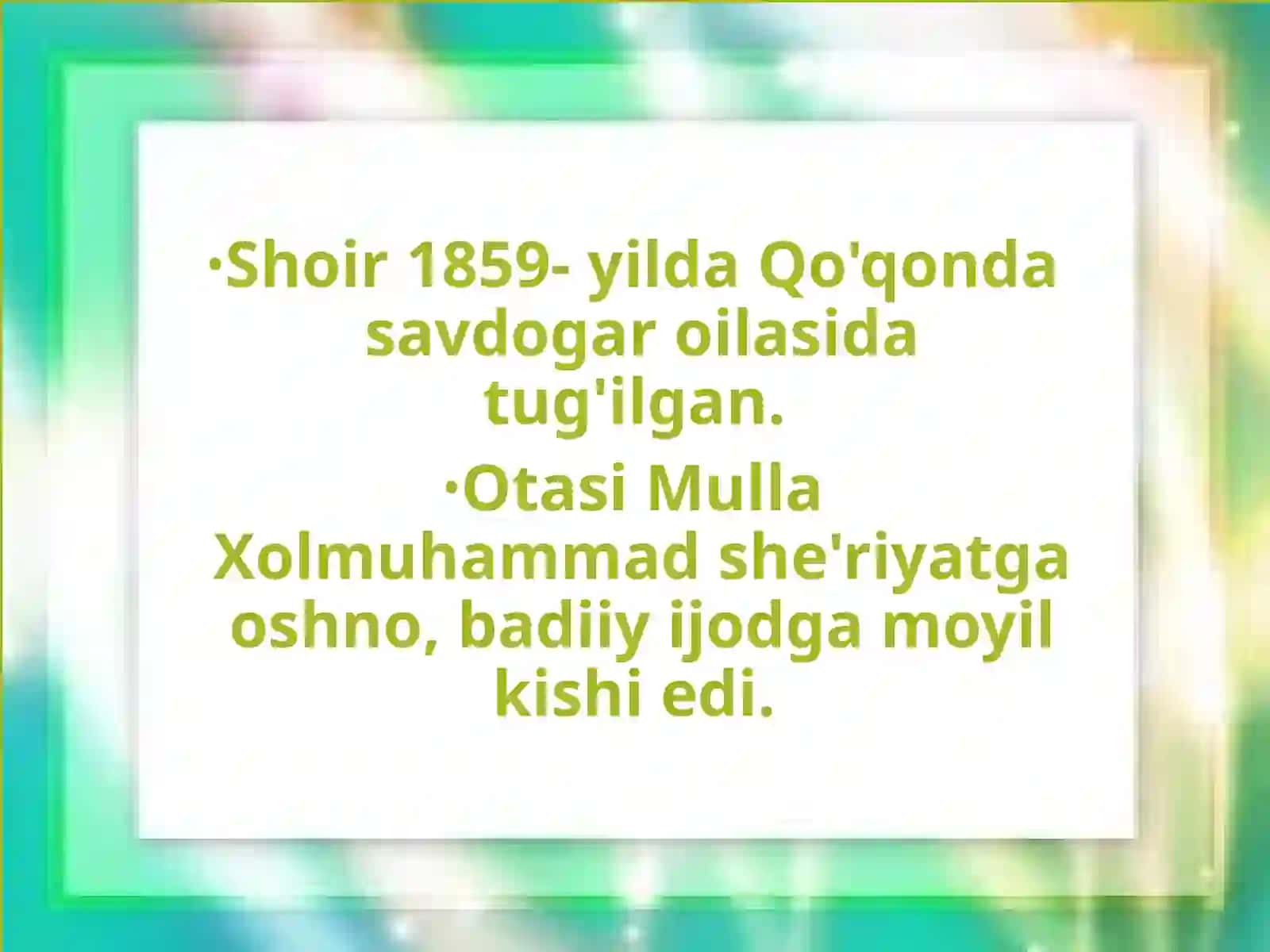 ZOKIRJON XOLMUHAMMAD O'G'LIFURQAT (1859-1909) 3