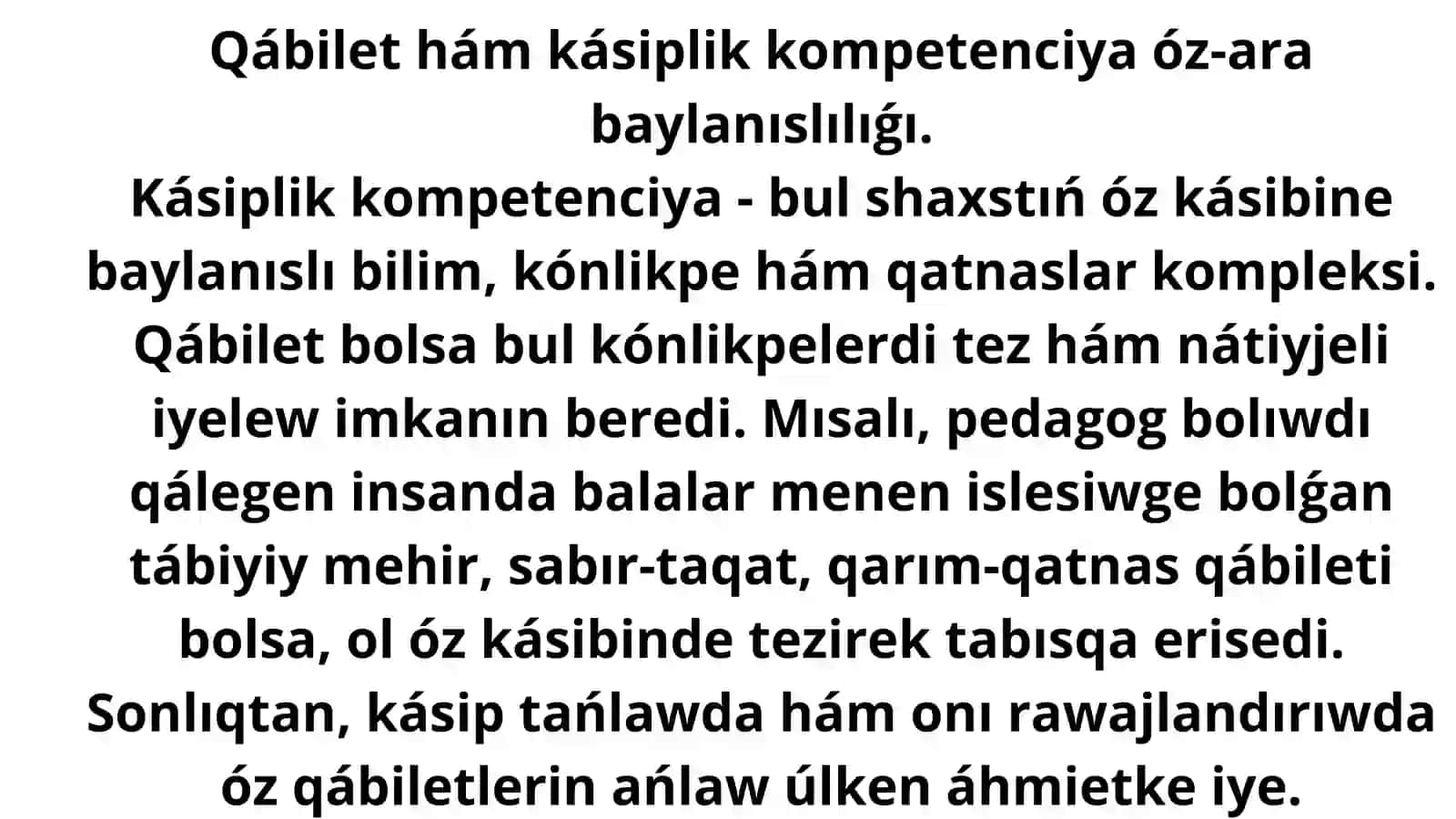 "Kásiplik kompetenciyanı jetilistiriwde qábilettiń ornı" 3