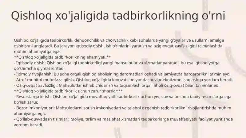Qishloq xo'jaligida tadbirkorlikning o'rni va istiqbollari 3