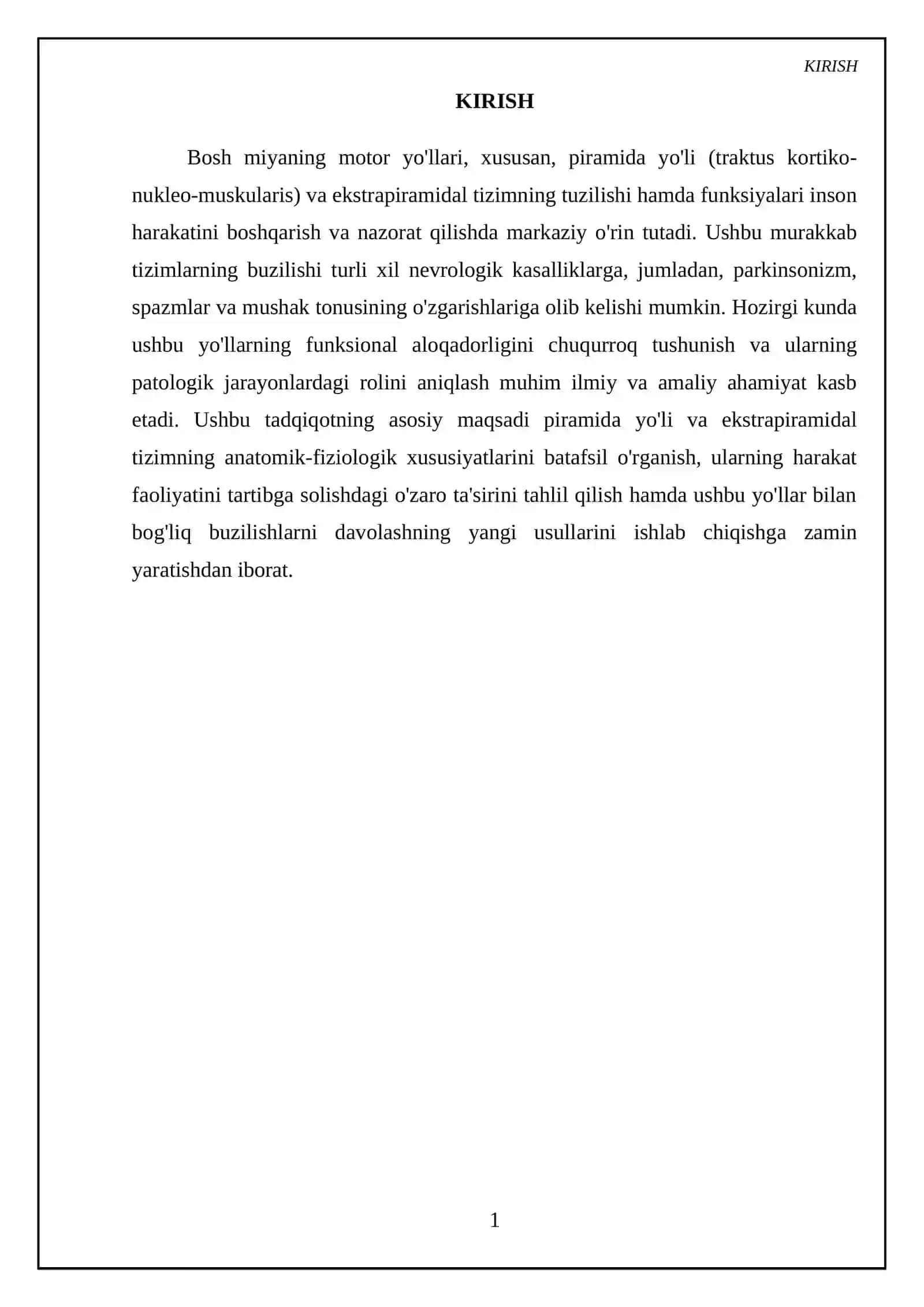 Mavzu:.Bosh miya o’tkazuvchi yo’llari, piramida yo’li-traktus-cortiko –nukleo-muscularis yo’li va ekstrapiramidal tizim tuzilishi, funksiyalari 3