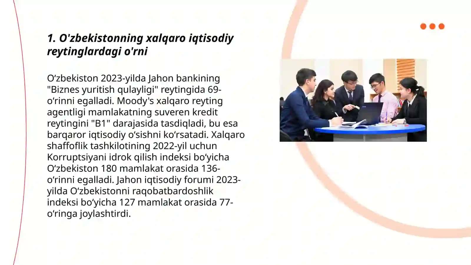 Iqtisodiy va ijtimoiy sohadagi ustuvor xalqaro reytinglar va ularga O'zbekistonning integratsiyalashuvi 3