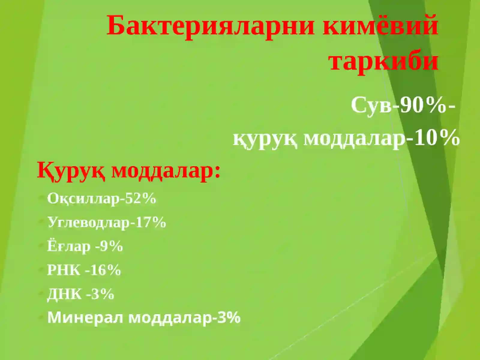 Микроорганизмлар физиологияси — озиқланиши, нафас олиши, кўпайиши, ўсиши. Озиқ муҳитлар. Микроорганизмларнинг ҳаёти фаолиятида ишлаб чиқарган маҳсулотлари 3